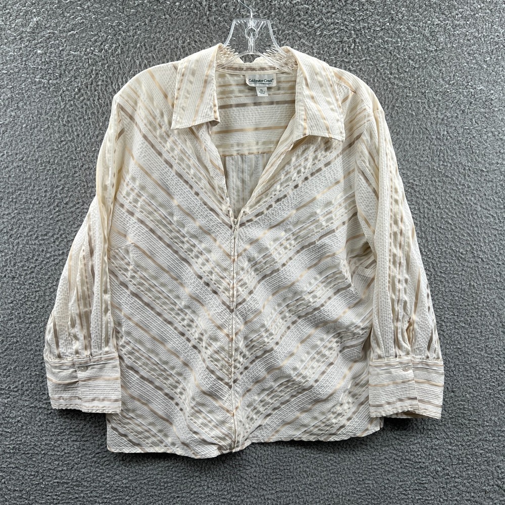 Womens Minimalist Shirt XL Boho Stripe Textured Button Office Casual Relaxed